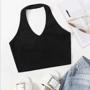 Rib-Knit Crop Halter Top